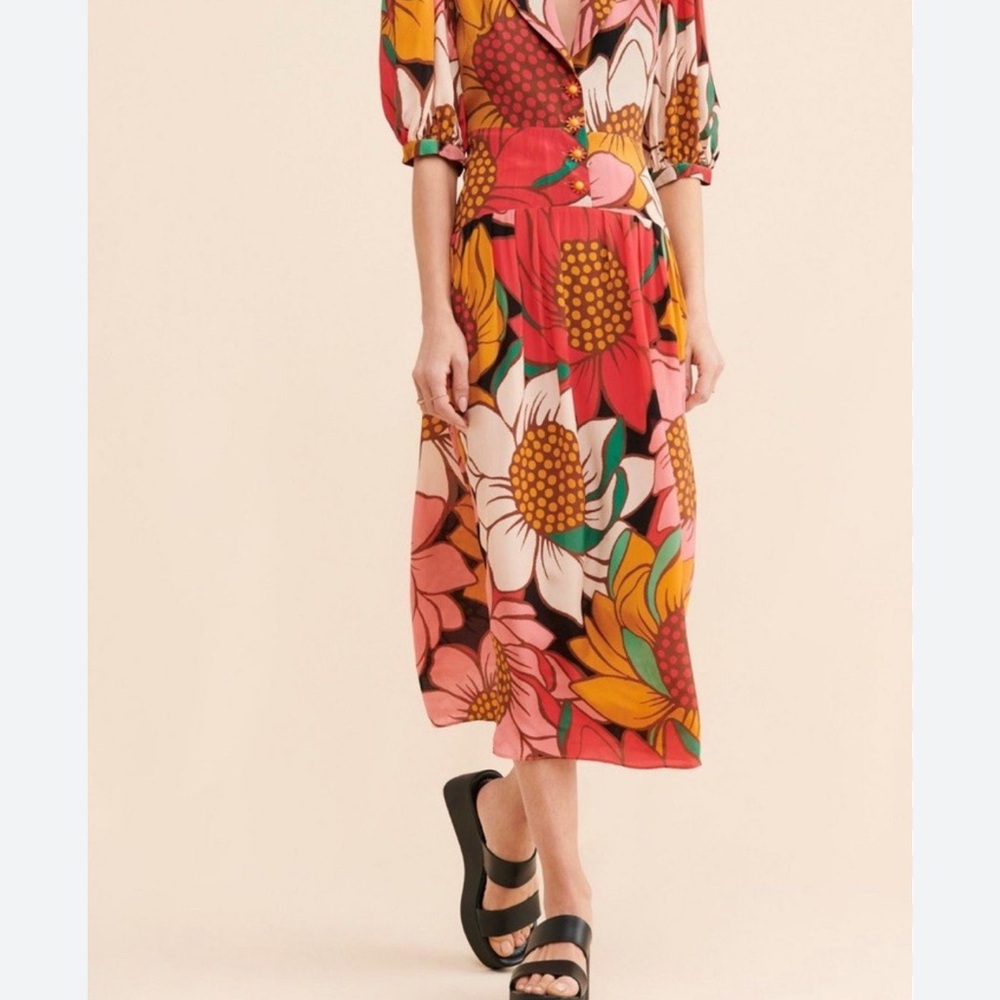 FARM Rio Floral Colorful Sunflowers Midi Dress (300635) with Bold Colors